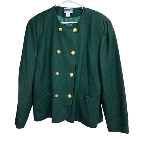 Pendleton Women's Double Breasted Green Wool Collarless Jacket Size 18 - Picture 1 of 11